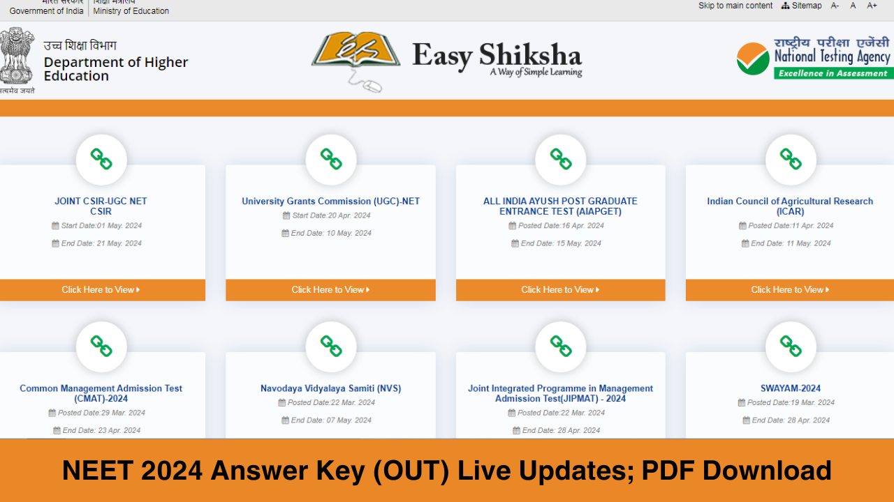 NTA NEET UG 2024 answer key PDF for all set