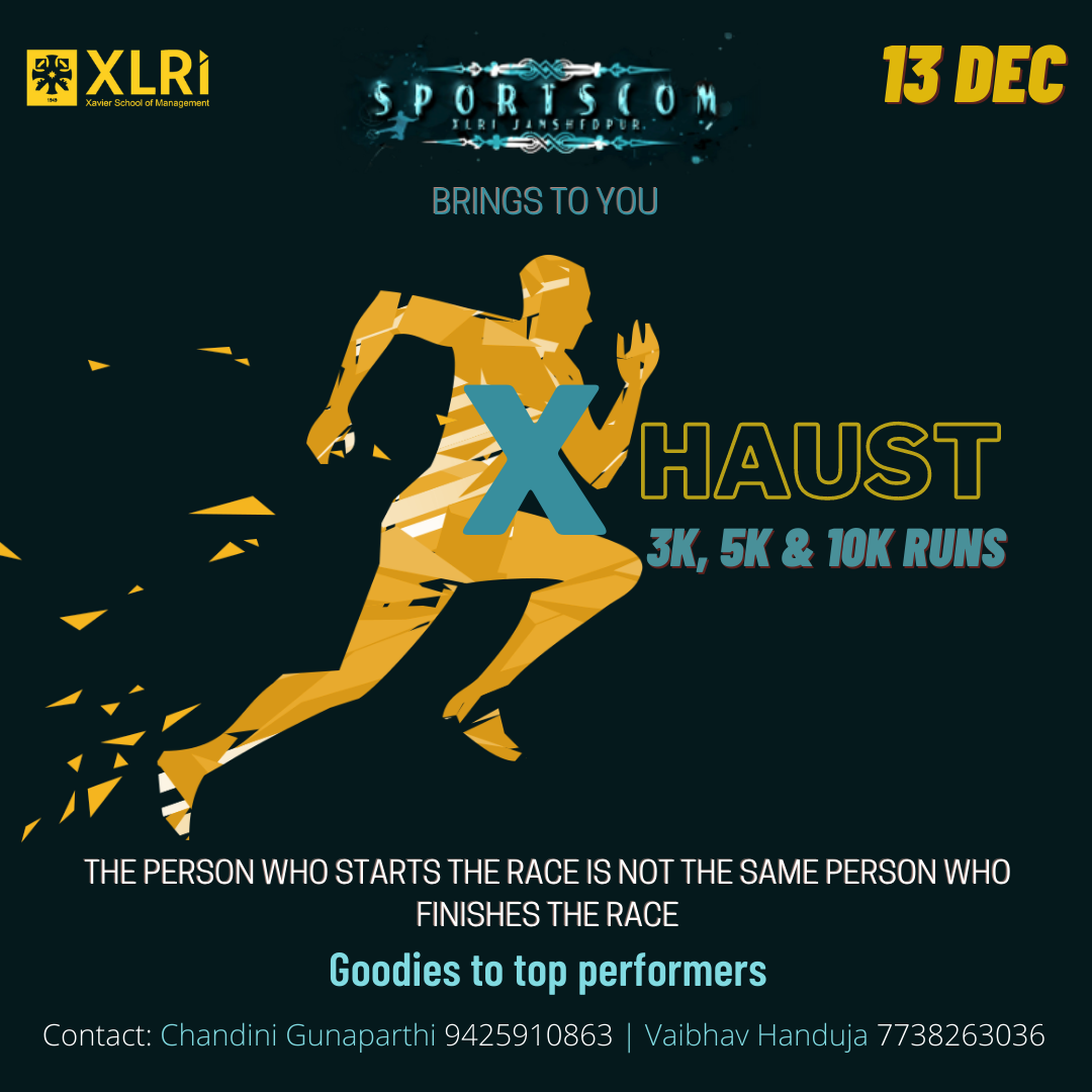 SportsCom-XLRI,host Xhaust 2020 ,virtual Marathon to be held on 13th December