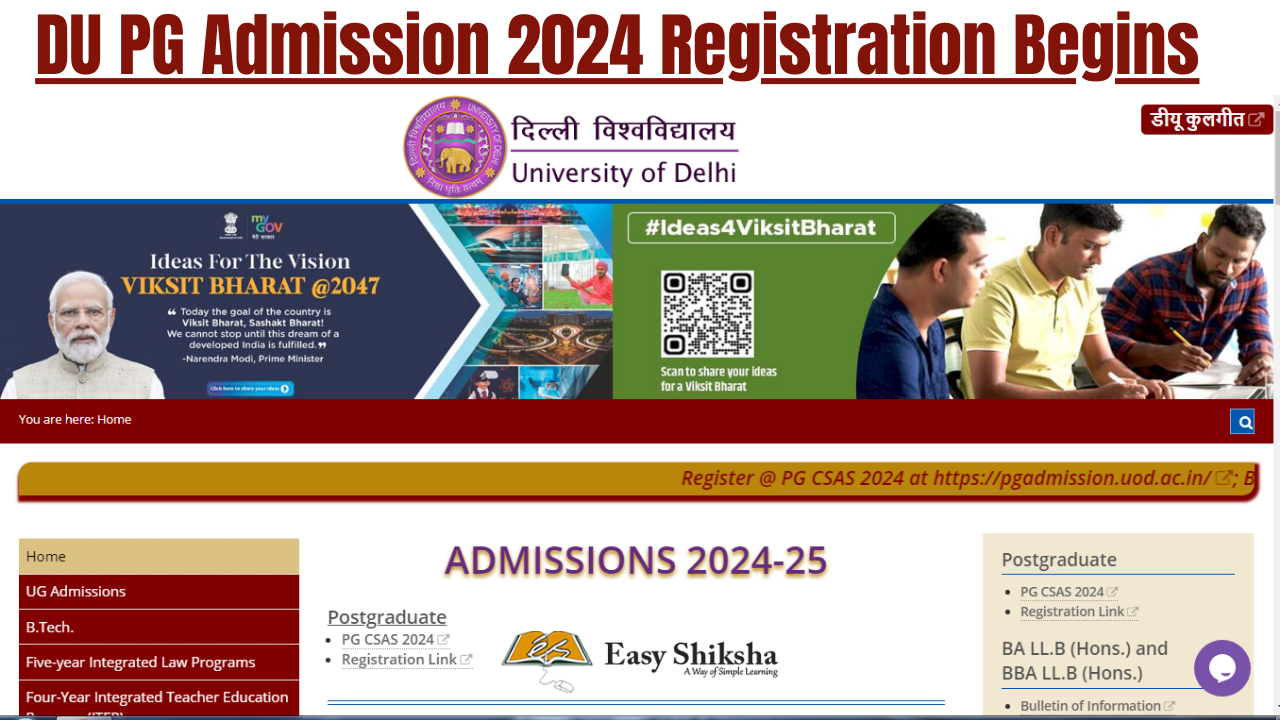 admission.uod.ac.in: DU PG Application Portal