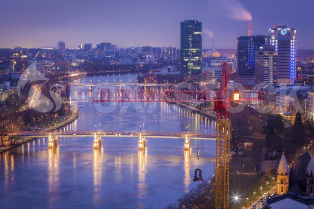 River Maine At Sunset Through Frankfurt, Germany