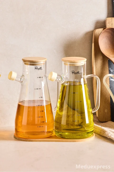 PEROTTİ STD Gaella Bamboo 2’li 900ml Tepsili Yağlık-Sirkelik Seti 3 Parça Borosilikat