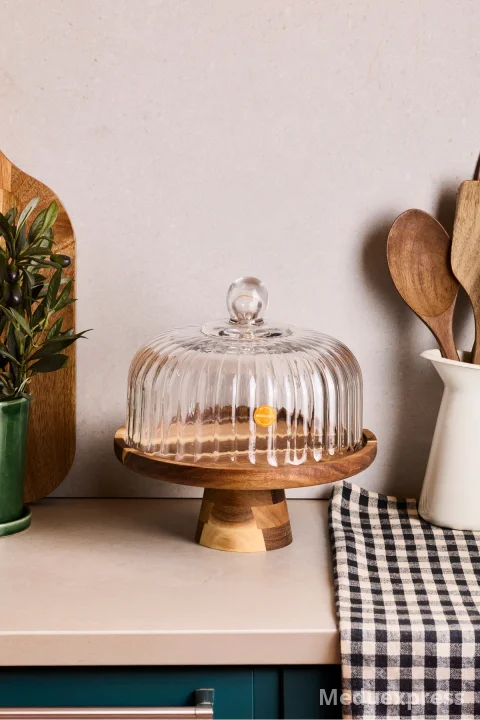 PEROTTİ Lion Akasya Standlı Cam Kek Fanusu Ayaklı 22 Cm