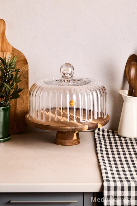 PEROTTİ Lion Akasya Standlı Cam Kek Fanusu Ayaklı 28 Cm Dev Boy