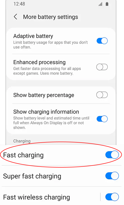 Samsung battery settings