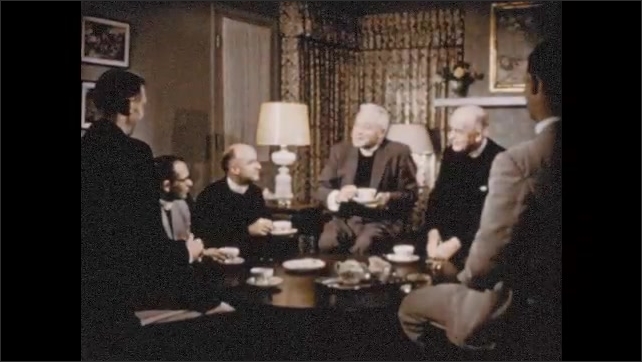 1950s: Bishop presides over vote to build church; clergymen gather in bishop's home to socialize, exchange ideas.