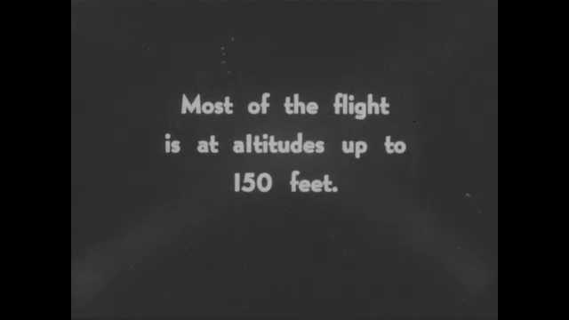 1900s: Intertitle card. Wright Brothers airplane flies low over field as people watch.
