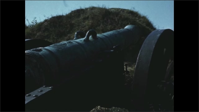 1770s: Cannon on hillside. 