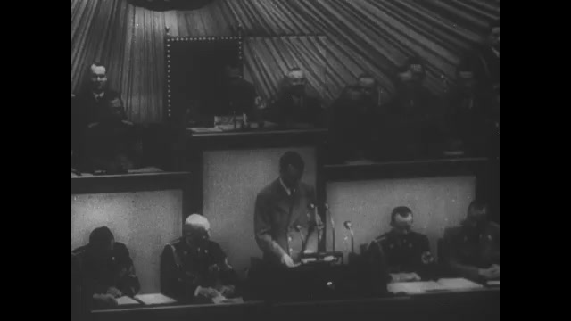 1930s Germany: Hitler speaks and gestures.