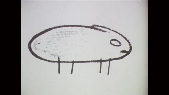 1960s: UNITED STATES: brown horse in field. Drawing of animal on paper ...