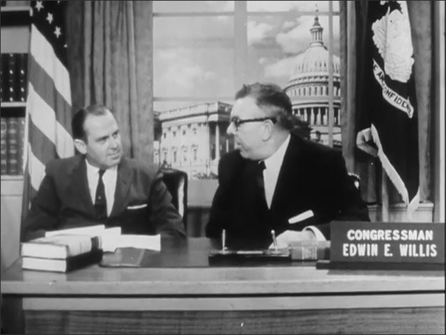 1960s: Congressman Willis speaking to interviewer. Congressman James Roosevelt speaking.
