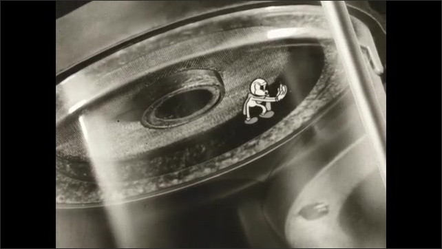 1930s: Animated drop conjures a towel to dry itself and then dives into the gasoline. The drop swims around then bumps into the top of the pump. Screen with small holes.