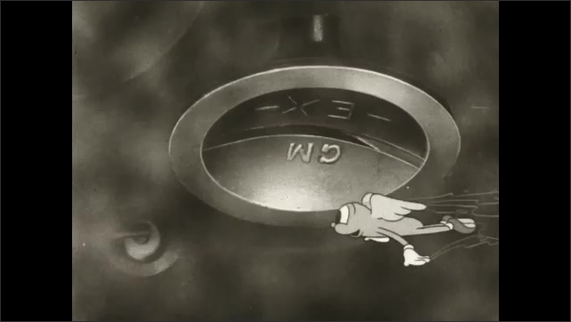 1930s: Animated drop morphs and gets wings. Valve opens and the piston rises. The drop floats out the valve. The drop flies with the rest of the exhaust.