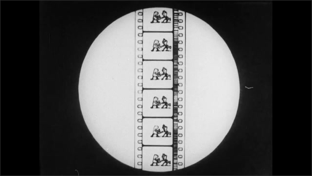 1920s: Strip of sound and image film are printed together. Doctor points to inner workings of film camera.
