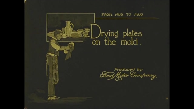 1910s: Man making plates by hand with stamping tool. Man finishing plates on machine. Animated title card. Man inspecting plates from a giant shelf.