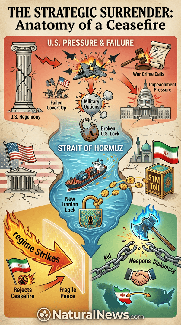 600-wide explainer infographic for Trump Surrenders to Iran on 'TACO Tuesday'