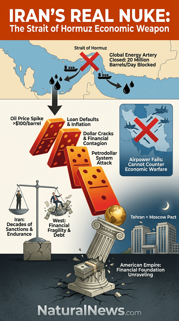 600-wide explainer infographic for Economic Carnage of the West is Iran's Real 'Nuclear' Weapon, and It Has Already Been Triggered