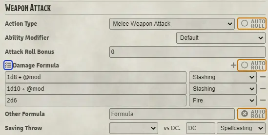 New options in the weapons configuration