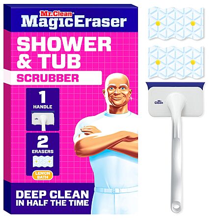 Mr. Clean Magic Eraser Shower & Tub Scrubber Starter Kit (1x Handle + 2x Erasers)