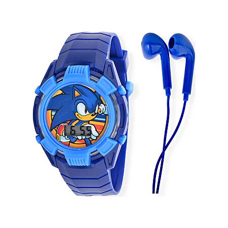 SEGA Sonic the Hedgehog Flashing LCD Watch & Earbud Set (Blue)