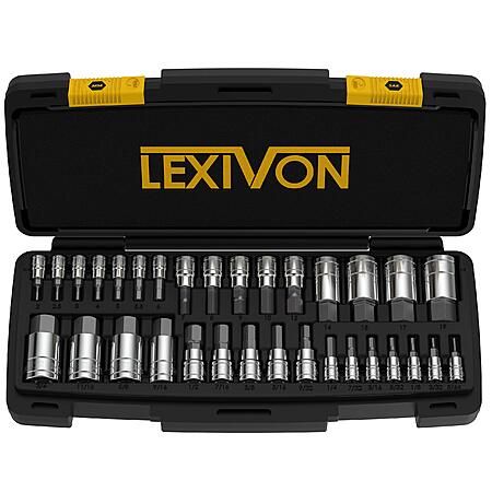 32-Pc LEXIVON SAE & Metric Master HEX Bit Socket Set $30 + Free S&H