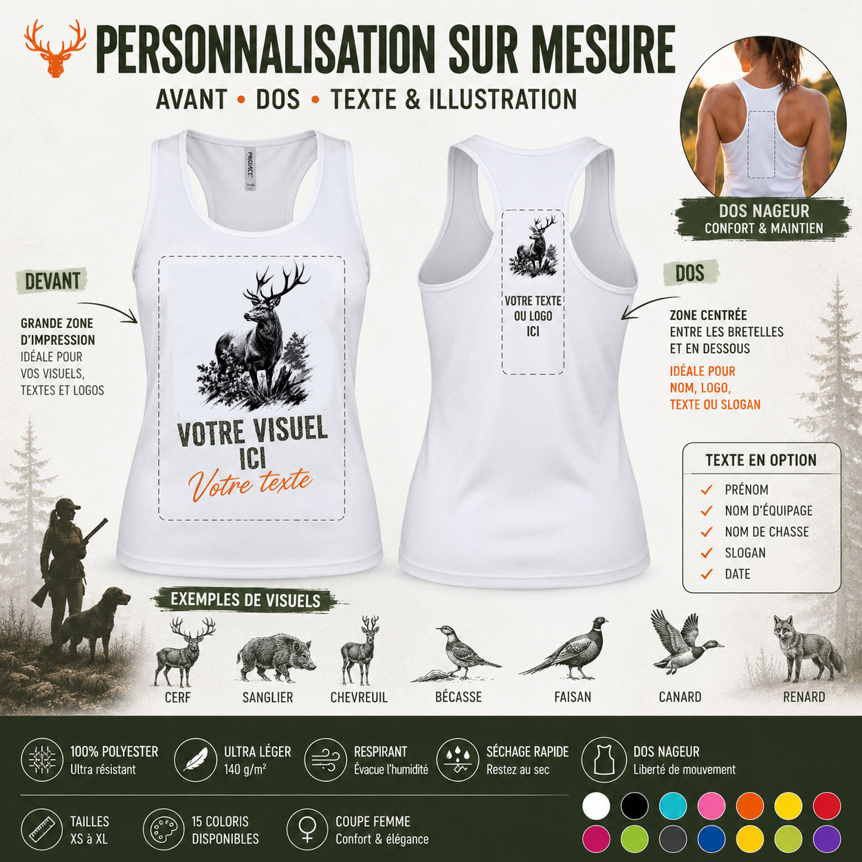 Débardeur de chasse cerf, personnalisation