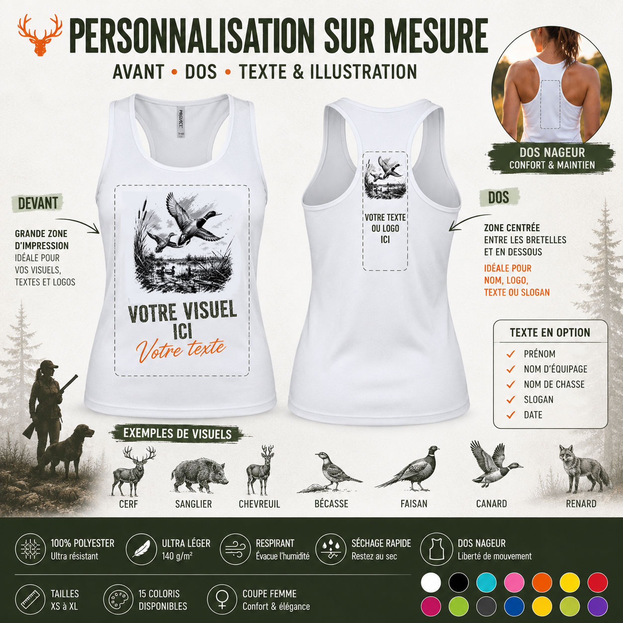 Débardeur de chasse canard, personnalisation