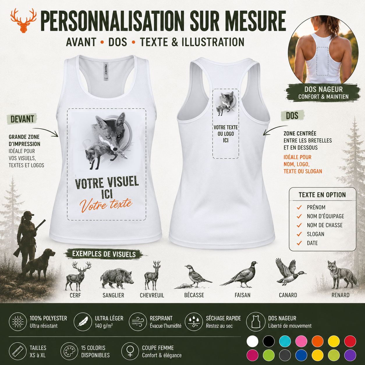 Débardeur de chasse renard, personnalisation