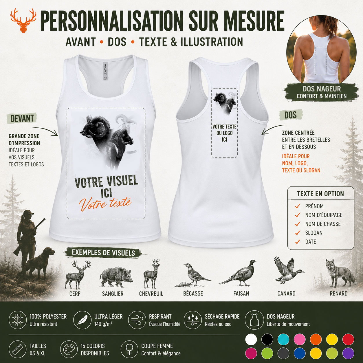 Débardeur de chasse mouflon, personnalisation