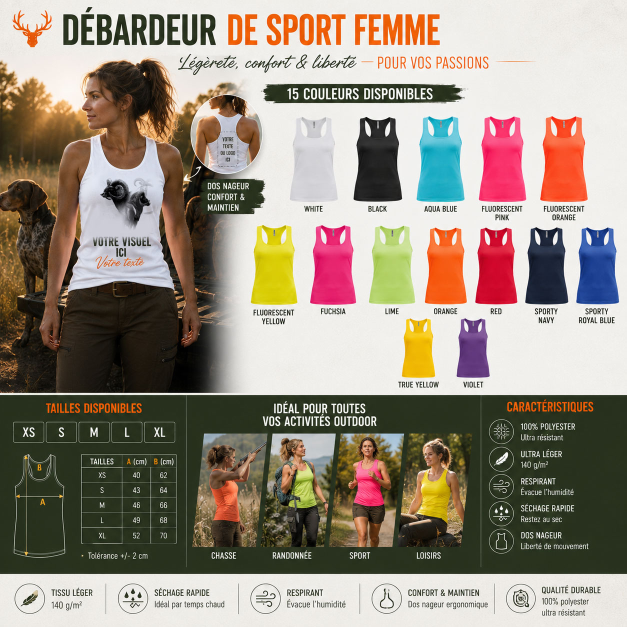 Débardeur de chasse mouflon, coloris et tailles