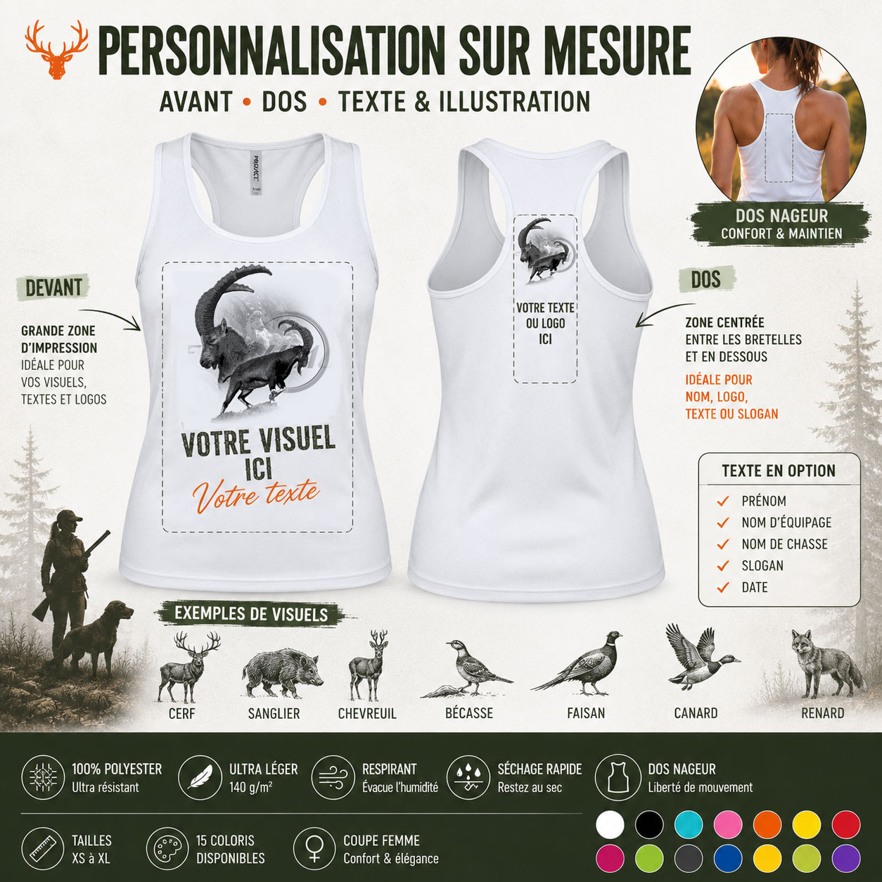 Débardeur de chasse bouquetin, personnalisation