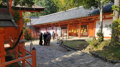 People gathering to enter part of a shrine in Deer Park, Nara.