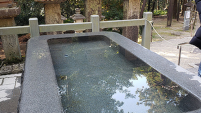 A basin of water outside one of the park's shrines.