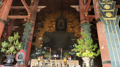 The bronze statue of the Great Buddha, which stands about 49 feet tall and weighs 500 tons.