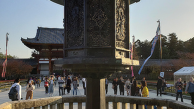 A bronze lantern tower, from the 8th century, outside Todaiji.