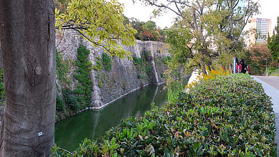 View of the water surrounding Osaka Castle on the second level.