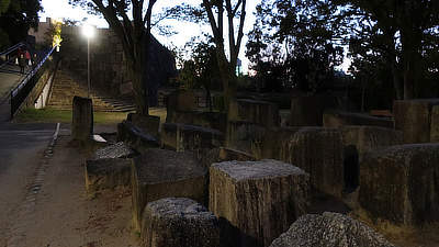 Several of the rocks used at one time to build parts of Osaka Castle.