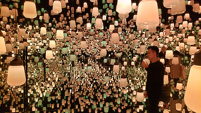 Colors change in the "Forest of Lamps" exhibit.