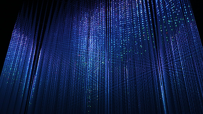 An upwards look of the light strands in the "Wander through the Crystal World" exhibit.