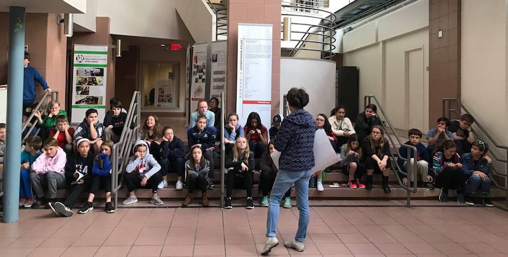 Tour group meeting outside the entrance to the Chinese Historical Society of New England