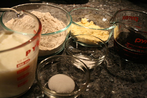 Whole-wheat molasses bread ingredients.