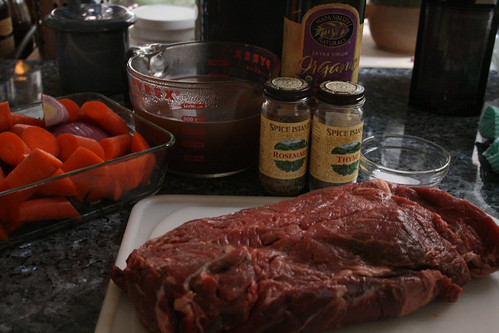 Pot roast ingredients.