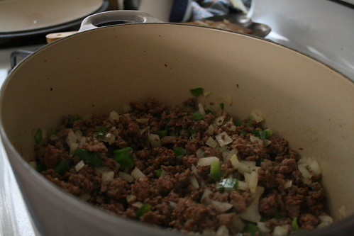 Onions, Bell Peppers and Ground Meat