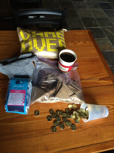 Coffee. Tokens. Hat. Purse. More coffee. Cookies. Can't lose.