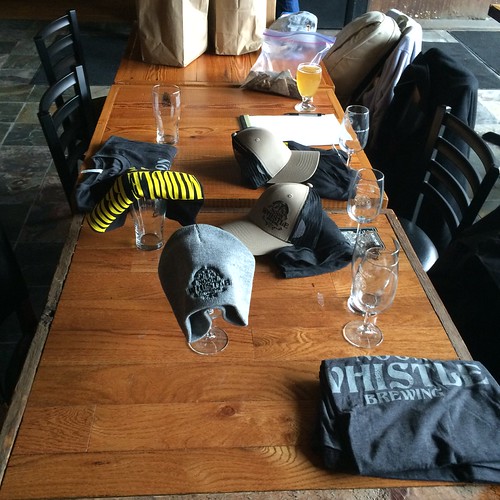 A table full of prizes we gave away last week.