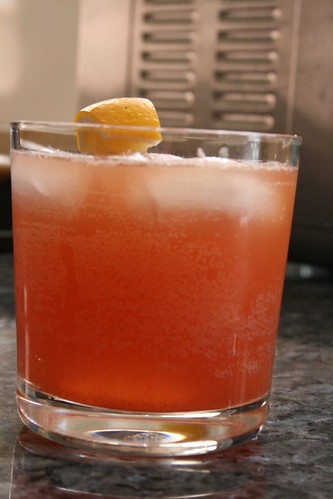 Tomato soda in rocks glass.