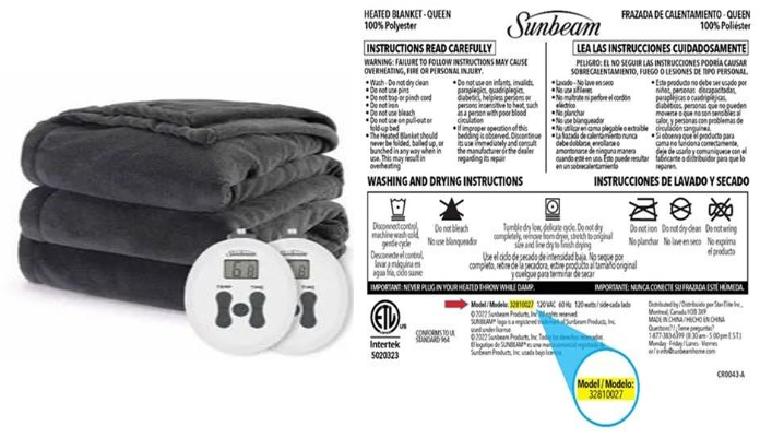 Company recalls Sunbeam queen-sized heated blankets