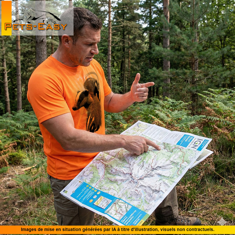 T-shirt de chasse Blaireau - orange fluo
