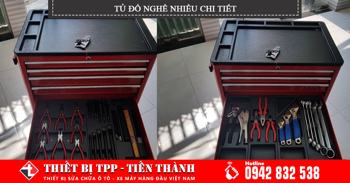 Tủ đồ nghề nhiều chi tiết được sử dụng trong các tiệm sửa chữa xe ô tô