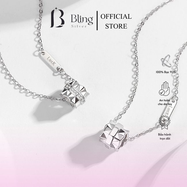 Dây chuyền bạc đôi đính đá CZ khắc tên khắc chữ theo yêu cầu BL01 - Bling Silver