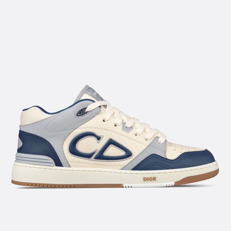 Dior B57 Mid-Top Sneakers In Navy Blue and Cream Smooth Calfskin with Gray Suede 3SH141ZXT